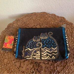 Polka Dot Gatos Laurel Burch Small Black Canvas Cosmetic Pencil Bag Zip Top NWT